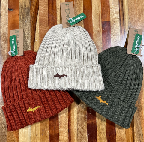 Embroidered UP Sustainable Cable Knit Beanie
