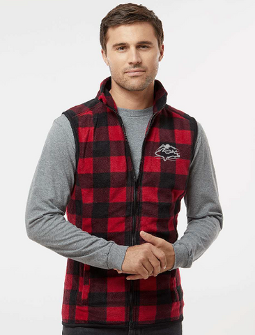 Embroidered Polar Fleece Buffalo Plaid UP Vest